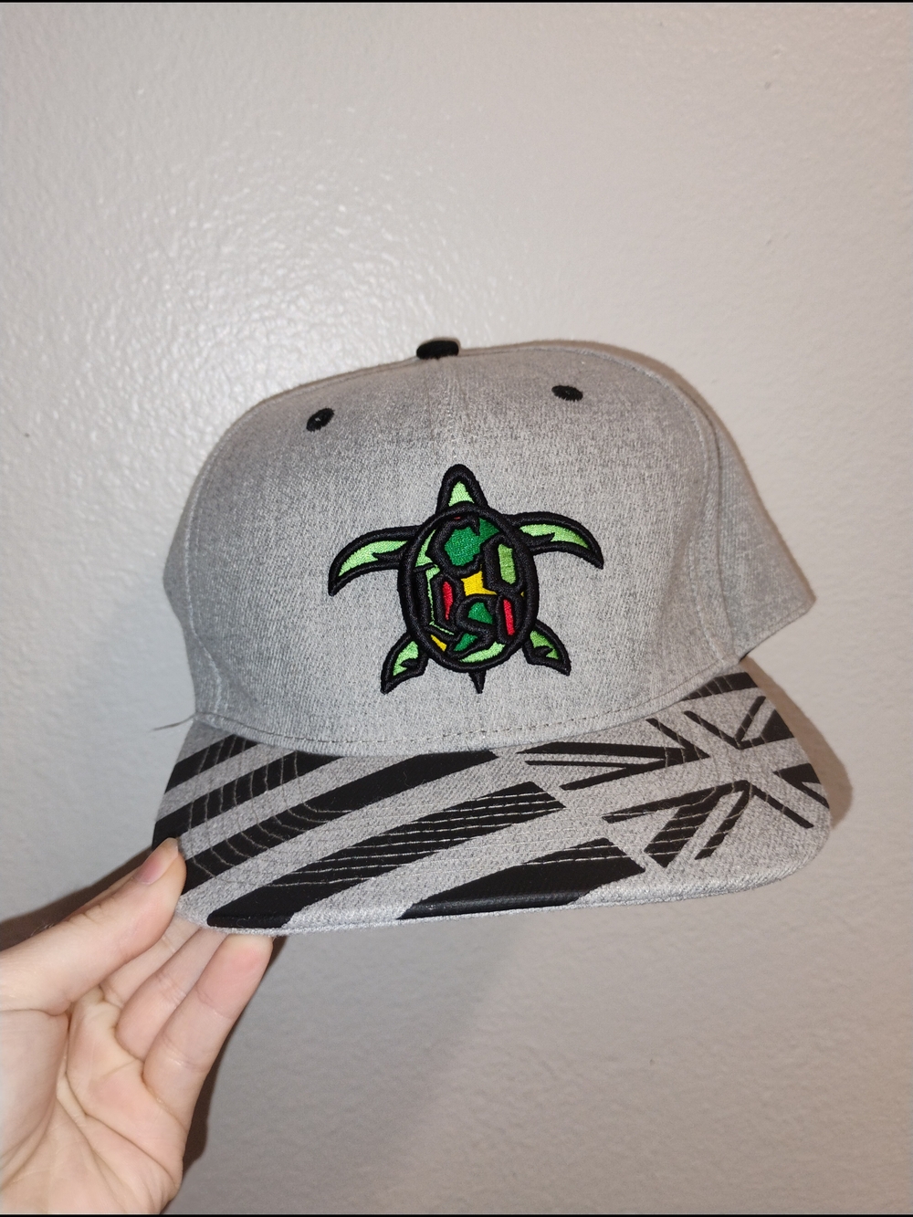 Double Portion Supply Gray Turtle Snapback Hat - Logo Interior